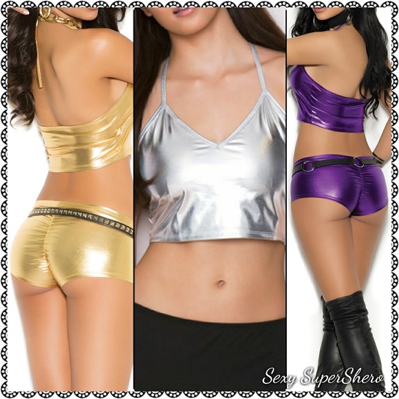 💣BLACK FRIDAY SALE!⚡🆕 Silver Metallic Halter Top/club/rave/Festival - Picture 6 of 7